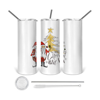 Santa Claus gold, 360 Eco friendly ποτήρι θερμό (tumbler) από ανοξείδωτο ατσάλι 600ml, με μεταλλικό καλαμάκι & βούρτσα καθαρισμού