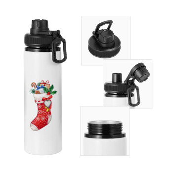 Xmas boot, Metal water bottle with safety cap, aluminum 850ml