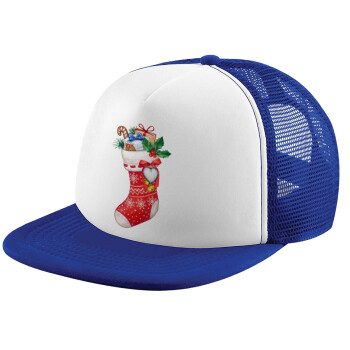 Xmas boot, Child's Soft Trucker Hat with Blue/White Mesh (POLYESTER, CHILD, ONE SIZE)