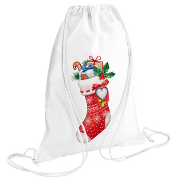 Xmas boot, Backpack pouch GYMBAG white (28x40cm)