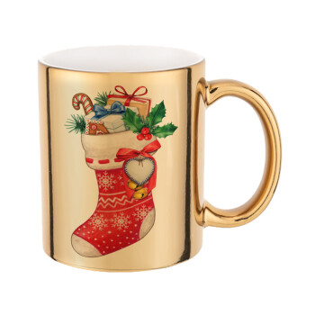 Xmas boot, Mug ceramic, gold mirror, 330ml