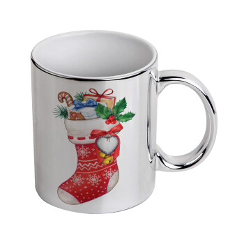 Xmas boot, Mug ceramic, silver mirror, 330ml