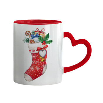 Xmas boot, Mug heart red handle, ceramic, 330ml