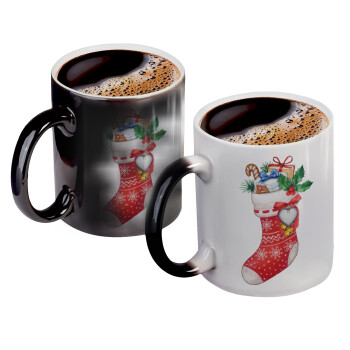 Xmas boot, Color changing magic Mug, ceramic, 330ml when adding hot liquid inside, the black colour desappears (1 pcs)