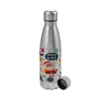 Merry x-mas pattern, Metallic water bottle, stainless steel, 750ml