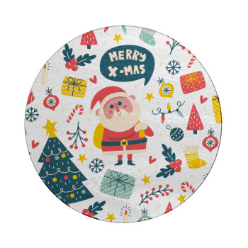 Merry x-mas pattern, Επιφάνεια κοπής γυάλινη στρογγυλή (30cm)