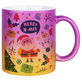 Merry x-mas pattern, Κούπα Χρυσή/Ροζ Glitter, κεραμική, 330ml