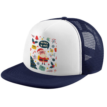 Merry x-mas pattern, Children's Soft Trucker Cap with Dark Blue/White Mesh (POLYESTER, CHILDREN, ONE SIZE)