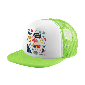 Merry x-mas pattern, Καπέλο παιδικό Soft Trucker με Δίχτυ ΠΡΑΣΙΝΟ/ΛΕΥΚΟ (POLYESTER, ΠΑΙΔΙΚΟ, ONE SIZE)