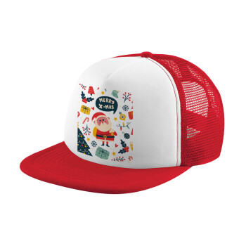 Merry x-mas pattern, Children's Soft Trucker Hat with Red/White Mesh (POLYESTER, CHILDREN'S, ONE SIZE)