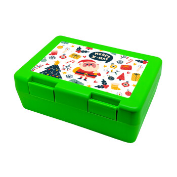 Merry x-mas pattern, Children's cookie container GREEN 185x128x65mm (BPA free plastic)