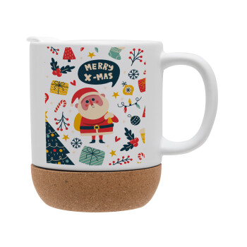 Merry x-mas pattern, Ceramic coffee mug Cork (MAT), 330ml (1pcs)