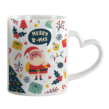 Merry x-mas pattern, Mug heart handle, ceramic, 330ml