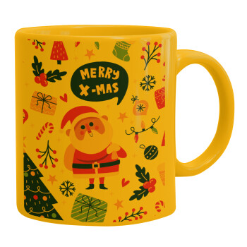 Merry x-mas pattern, Κούπα, κεραμική κίτρινη, 330ml (1 τεμάχιο)