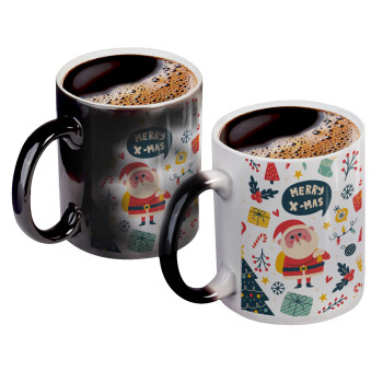 Merry x-mas pattern, Color changing magic Mug, ceramic, 330ml when adding hot liquid inside, the black colour desappears (1 pcs)