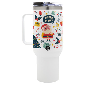 Merry x-mas pattern, Mega Tumbler με καπάκι, διπλού τοιχώματος (θερμό) 1,2L