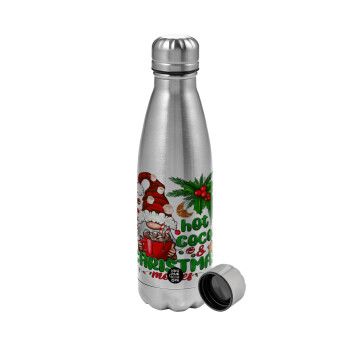 Hot cocoa and Christmas movies, Metallic water bottle, stainless steel, 750ml