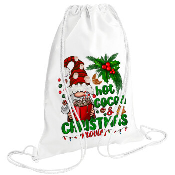 Hot cocoa and Christmas movies, Backpack pouch GYMBAG white (28x40cm)