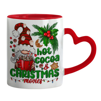 Hot cocoa and Christmas movies, Mug heart red handle, ceramic, 330ml
