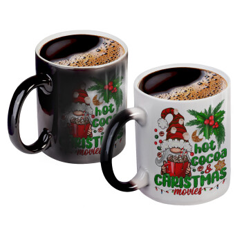 Hot cocoa and Christmas movies, Color changing magic Mug, ceramic, 330ml when adding hot liquid inside, the black colour desappears (1 pcs)