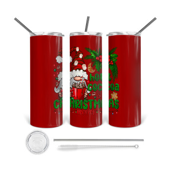 Hot cocoa and Christmas movies, 360 Eco friendly stainless steel tumbler 600ml, with metal straw & cleaning brush