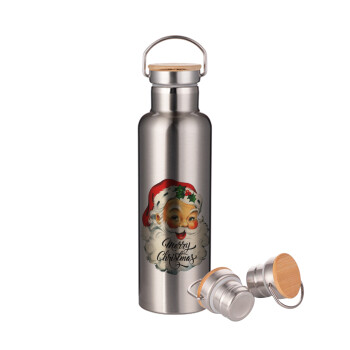 Santa vintage, Stainless steel Silver with wooden lid (bamboo), double wall, 750ml