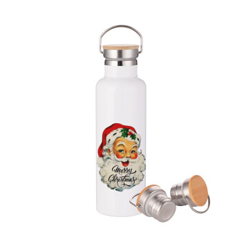 Santa vintage, Stainless steel White with wooden lid (bamboo), double wall, 750ml