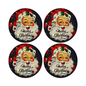 Santa vintage, SET of 4 round wooden coasters (9cm)