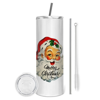 Santa vintage, Eco friendly stainless steel tumbler 600ml, with metal straw & cleaning brush