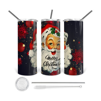 Santa vintage, 360 Eco friendly stainless steel tumbler 600ml, with metal straw & cleaning brush