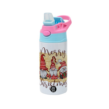 Xmas Elves, Children's hot water bottle, stainless steel, with safety straw, Pink/BlueCiel (360ml) BPA FREE