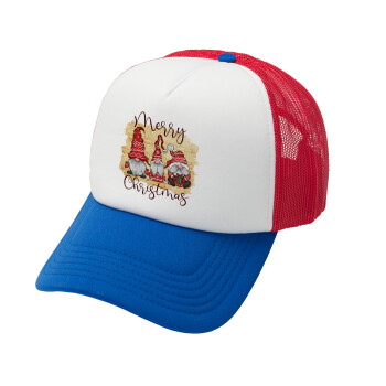 Xmas Elves, Adult Soft Trucker Hat with Red/Blue/White Mesh (POLYESTER, ADULT, UNISEX, ONE SIZE)