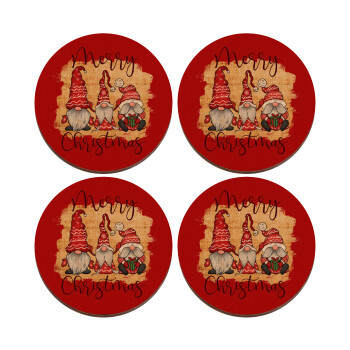 Xmas Elves, ΣΕΤ x4 Σουβέρ ξύλινα στρογγυλά plywood (9cm)