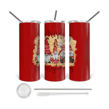 Xmas Elves, 360 Eco friendly stainless steel tumbler 600ml, with metal straw & cleaning brush