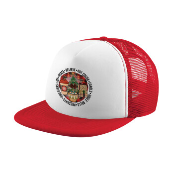 Joy, Peace, Believe, Hot Cocoa, Carols, Καπέλο Ενηλίκων Soft Trucker με Δίχτυ Red/White (POLYESTER, ΕΝΗΛΙΚΩΝ, UNISEX, ONE SIZE)