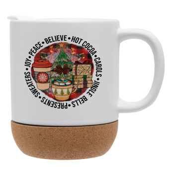 Joy, Peace, Believe, Hot Cocoa, Carols, Ceramic coffee mug Cork (MAT), 330ml (1pcs)