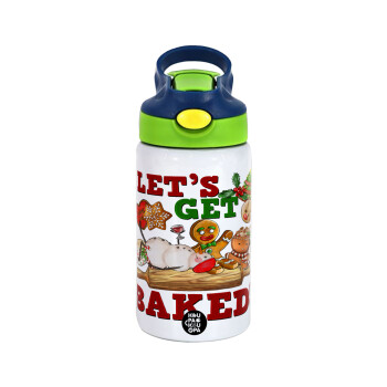 Let's get baked, Children's hot water bottle, stainless steel, with safety straw, green, blue (350ml)