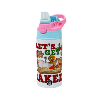 Let's get baked, Children's hot water bottle, stainless steel, with safety straw, Pink/BlueCiel (360ml) BPA FREE