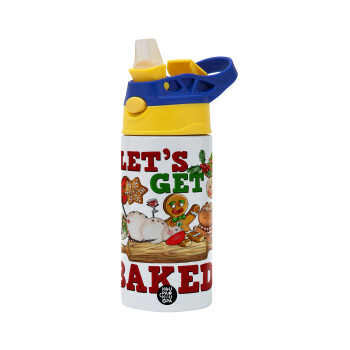 Let's get baked, Children's hot water bottle, stainless steel, with safety straw, green, blue (360ml) BPA FREE