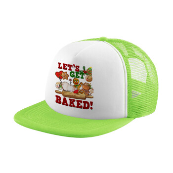 Let's get baked, Καπέλο Ενηλίκων Soft Trucker με Δίχτυ ΠΡΑΣΙΝΟ/ΛΕΥΚΟ (POLYESTER, ΕΝΗΛΙΚΩΝ, ONE SIZE)