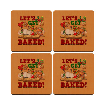 Let's get baked, ΣΕΤ x4 Σουβέρ ξύλινα τετράγωνα plywood (9cm)