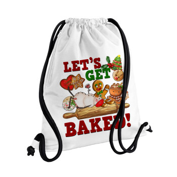Let's get baked, Τσάντα πλάτης πουγκί GYMBAG λευκή, με τσέπη (40x48cm) & χονδρά κορδόνια