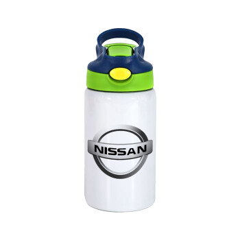 nissan, Children's hot water bottle, stainless steel, with safety straw, green, blue (350ml)