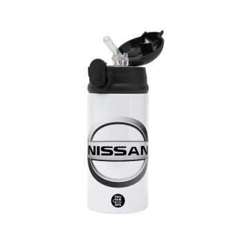 nissan, Children's hot water bottle, stainless steel, with safety straw, Black (360ml) BPA-FREE