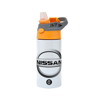 nissan, Children's hot water bottle, stainless steel, with safety straw, Orange/Grey (360ml) BPA-FREE