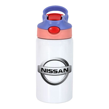 nissan, Παιδικό παγούρι θερμό, ανοξείδωτο, με καλαμάκι ασφαλείας, ροζ/μωβ (350ml)