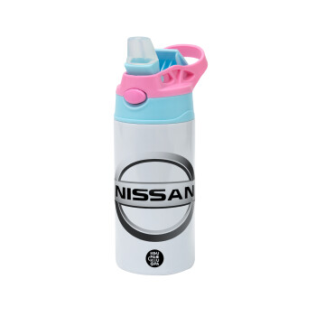 nissan, Children's hot water bottle, stainless steel, with safety straw, Pink/BlueCiel (360ml) BPA FREE