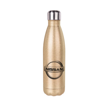 nissan, Glitter gold stainless steel thermos bottle, double-walled, 500ml