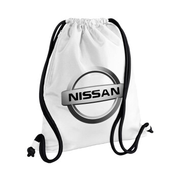 nissan, Τσάντα πλάτης πουγκί GYMBAG λευκή, με τσέπη (40x48cm) & χονδρά κορδόνια