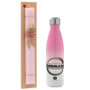 Easter Set, Metallic pink/white (Stainless steel) thermos, double-walled, 500ml & aromatic flat Easter candle (30cm) (PINK)